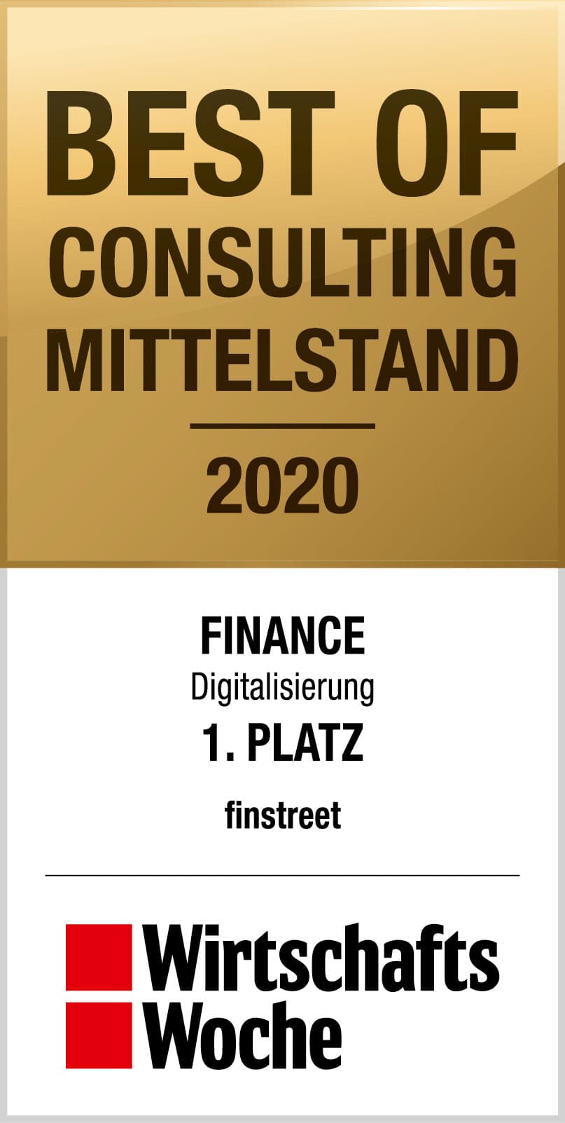 Best of Consulting Mittelstand 2020 – Finance Digitalisierung, 1. Platz, finstreet
